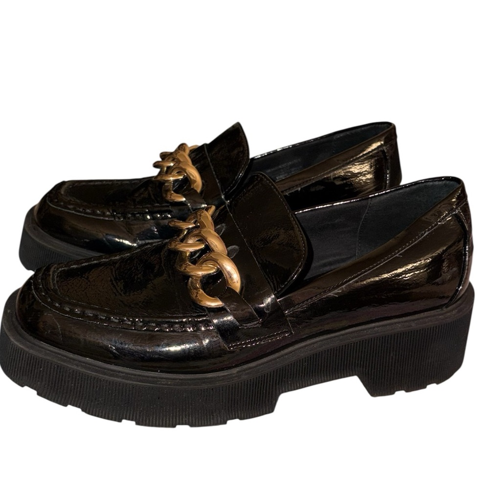 Steve Madden Black‎ Chunky Chain Loafers Platform Lug Sole Preppy Trendy Size 9